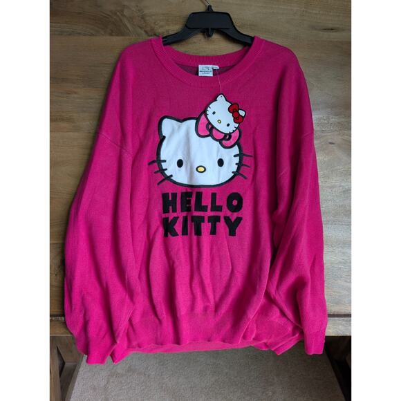 Hello Kitty Sweater Women's 3X Hot Pink Graphic Knit Long Sleeve Round Neck NWT - Picture 1 of 4